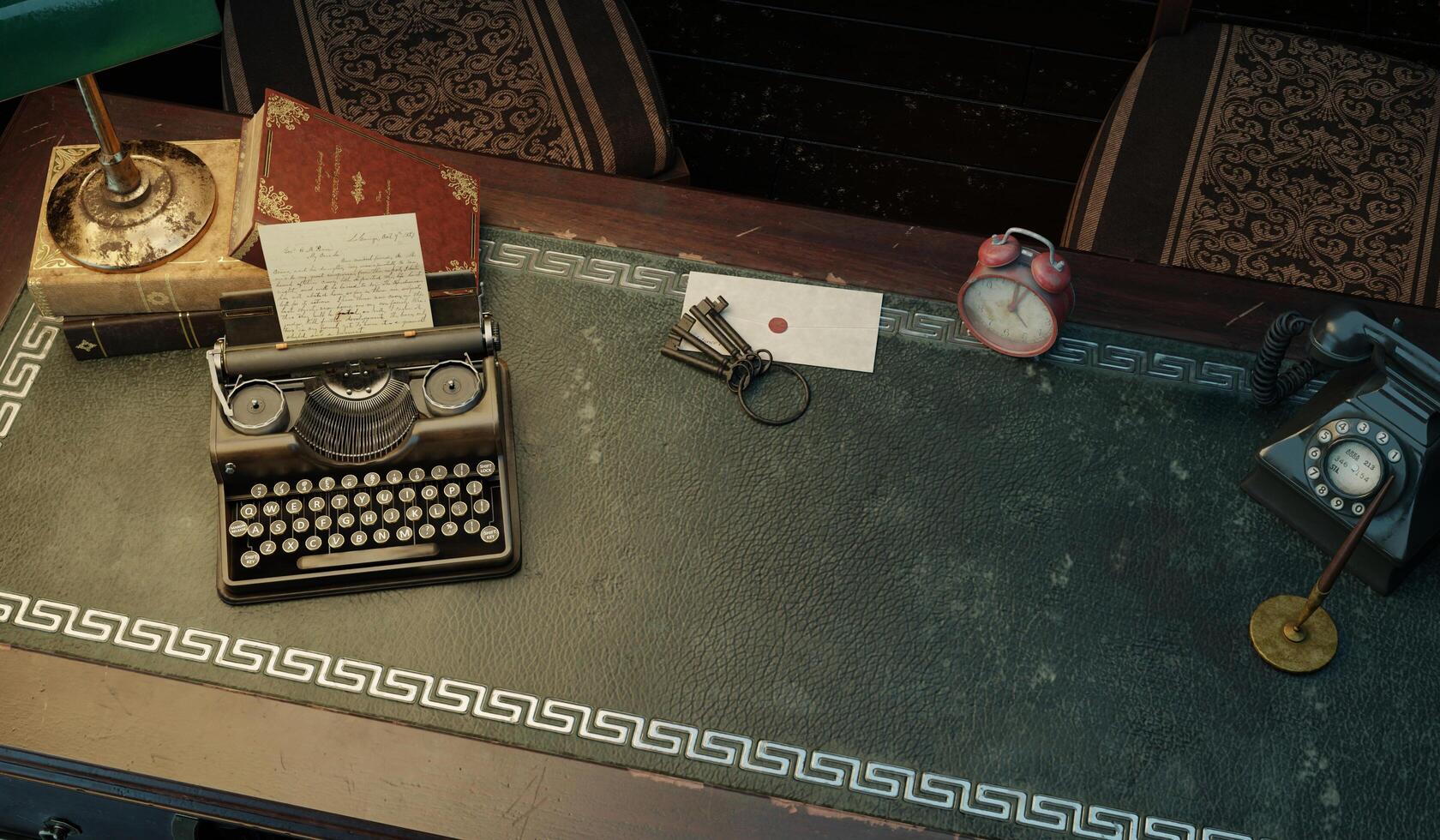 Typewriter, Typewriter Desk, Old Desk, 3D Illustration photo