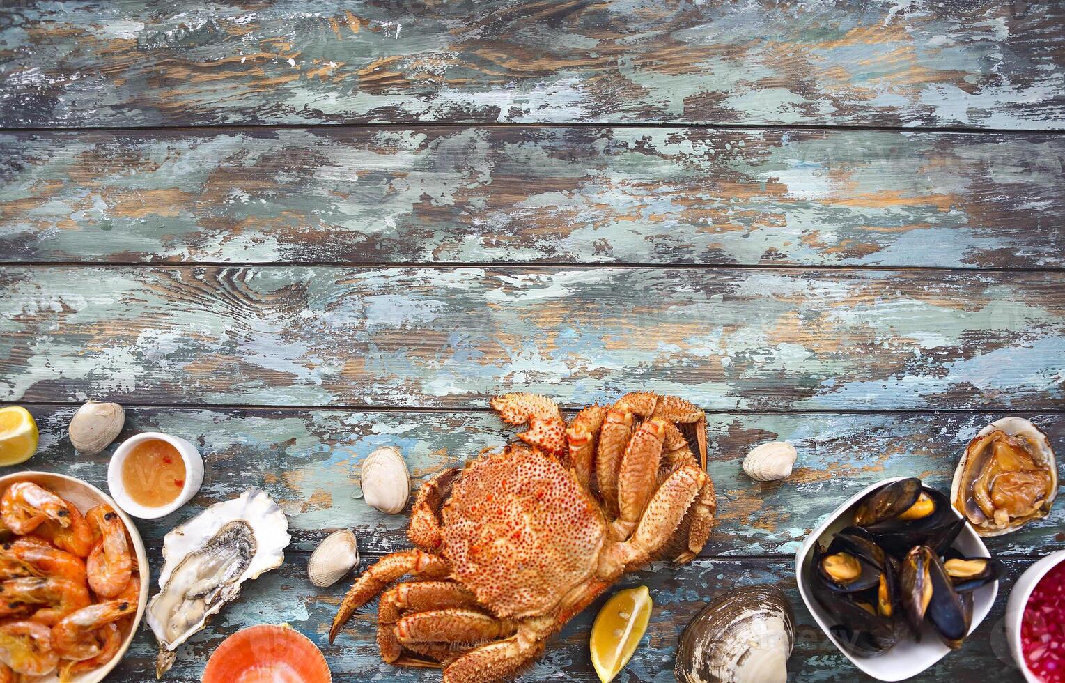 Freshly variety of sea food on the table photo