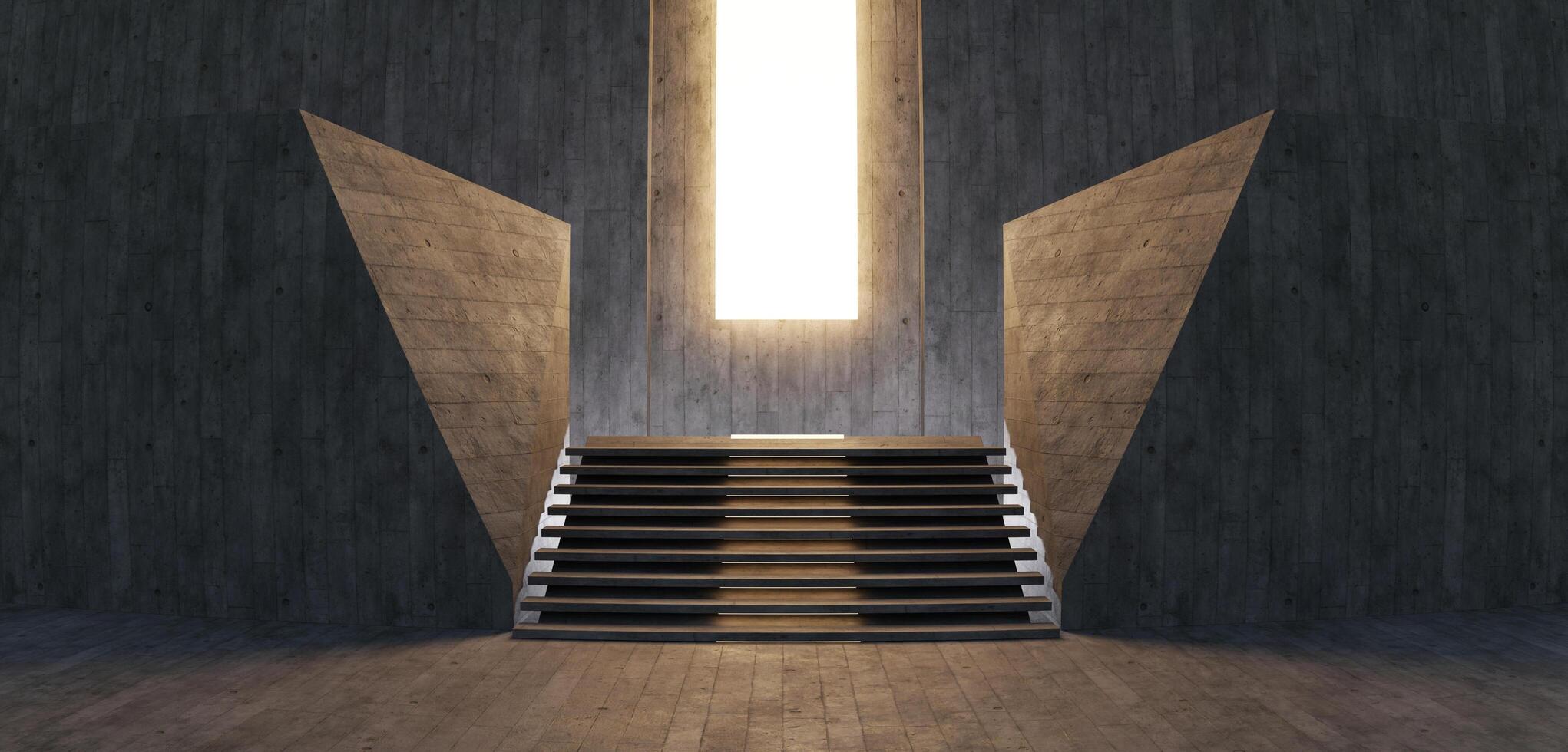 Advanced background High end scenario concrete wall booth Exhibition hall Stage, cement wall, neon lights, 3D illustrations photo