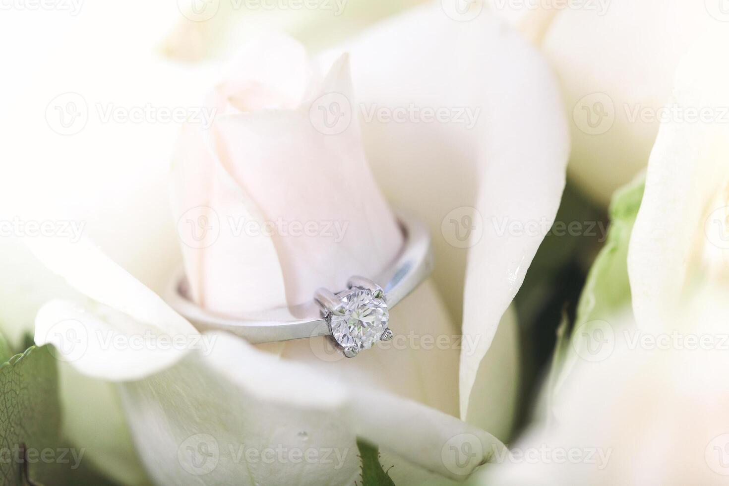 Engagement ring with diamond on rosebud photo