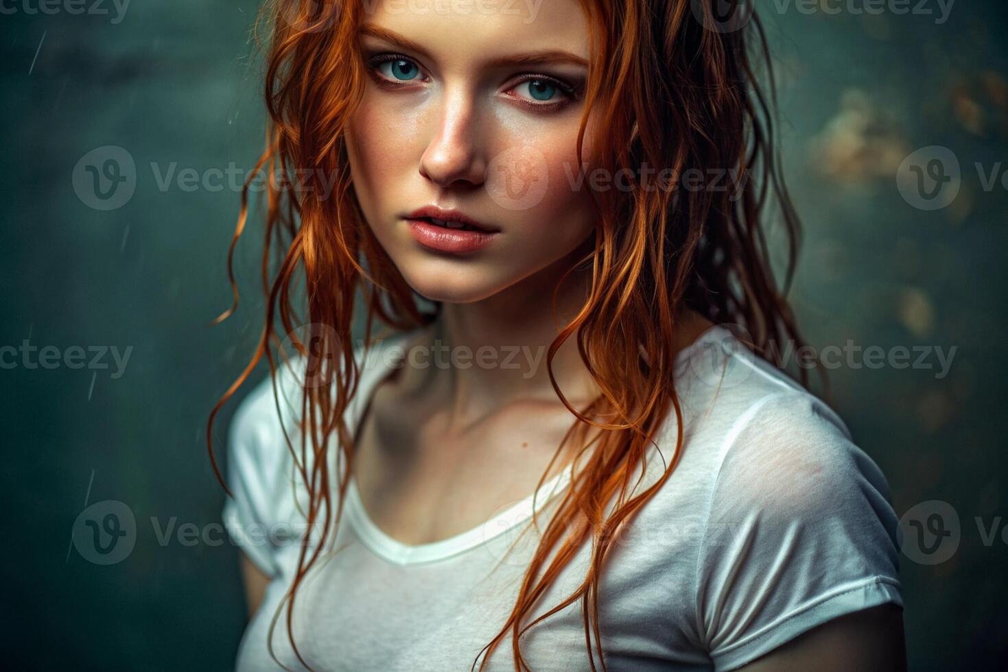 Portrait of a beautiful girl with blond hair and freckles photo