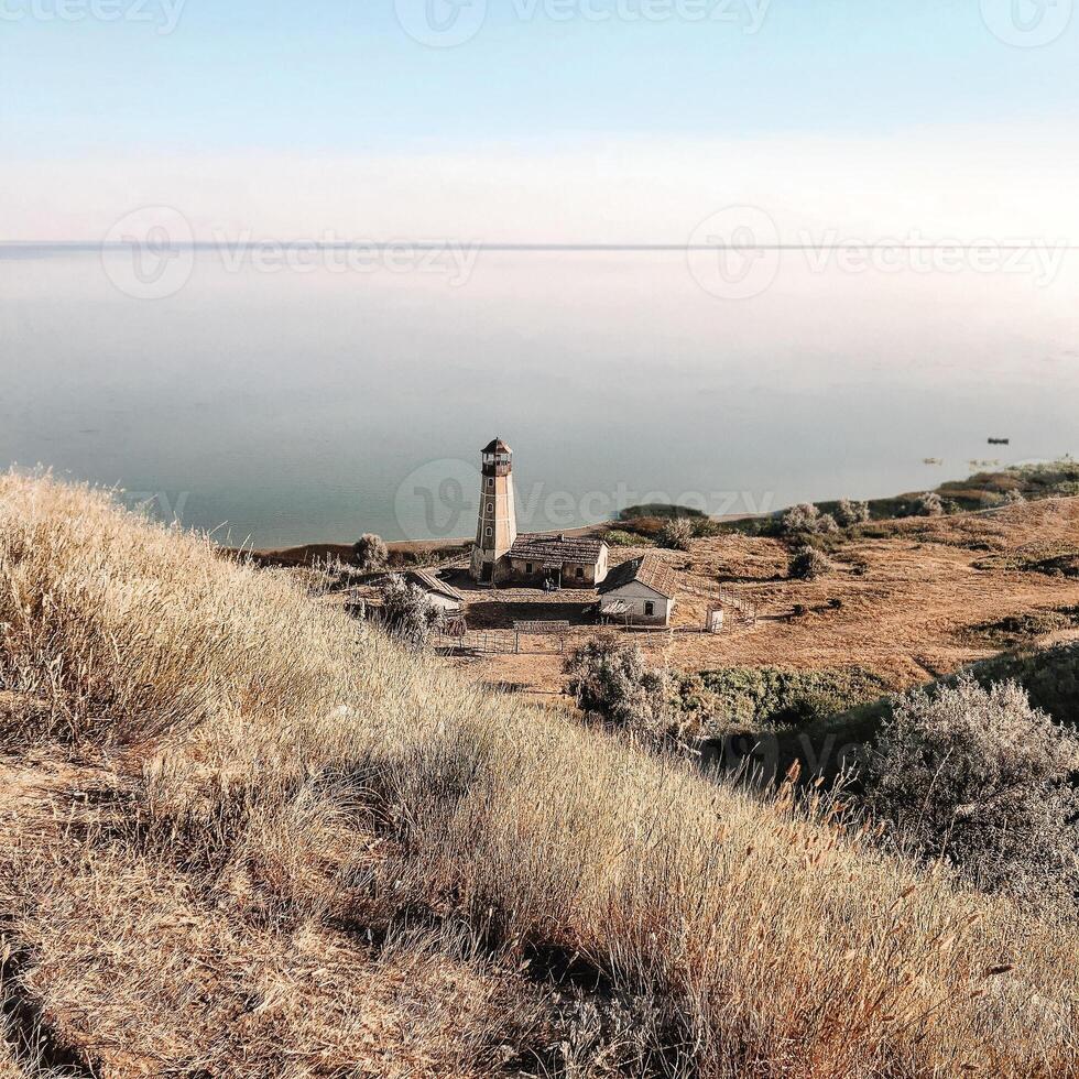 Amazing view of seascape from hill during sundown photo