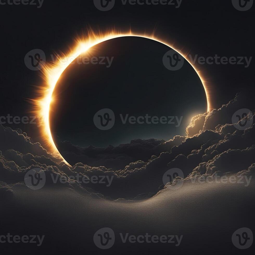 Mesmerizing solar eclipse hyped with ethereal clouds. Immerse in the cosmic beauty photo