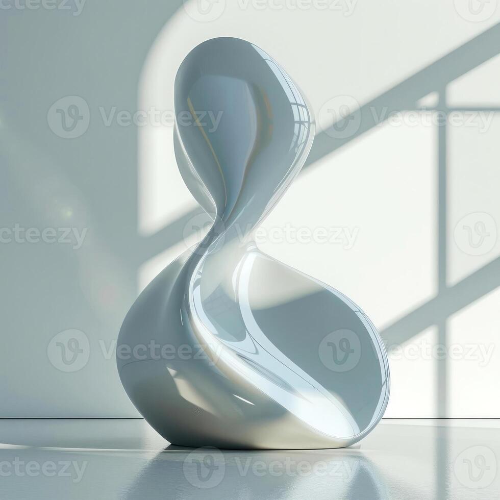 Sleek, modern sculpture with fluid curves reflecting natural light photo