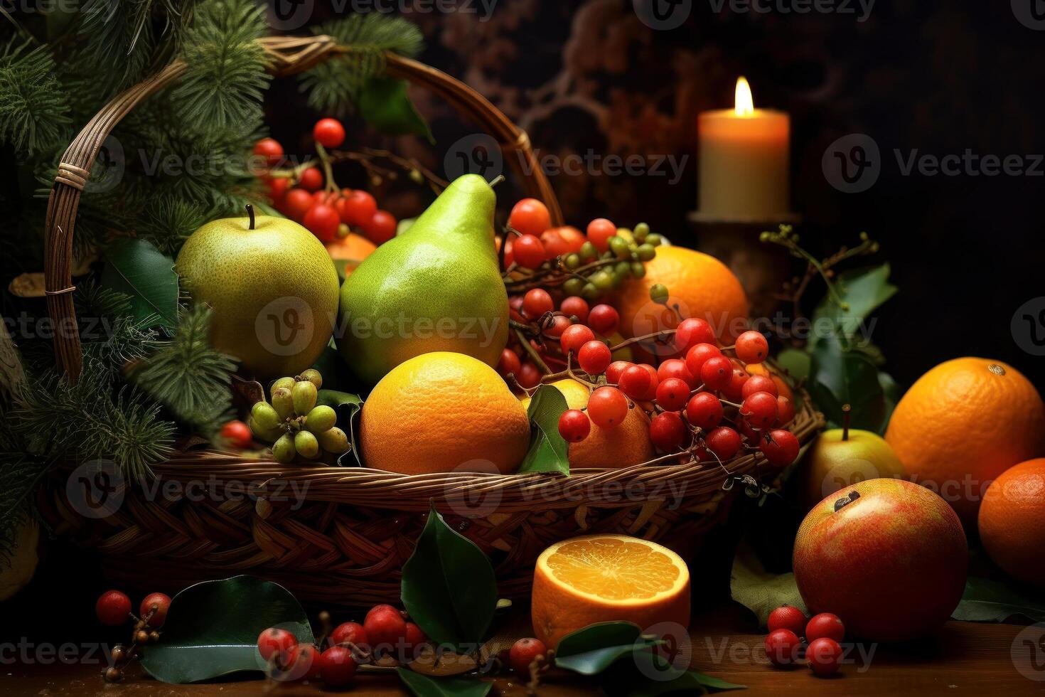 Oranges in Antique Bowl with Candlelight photo