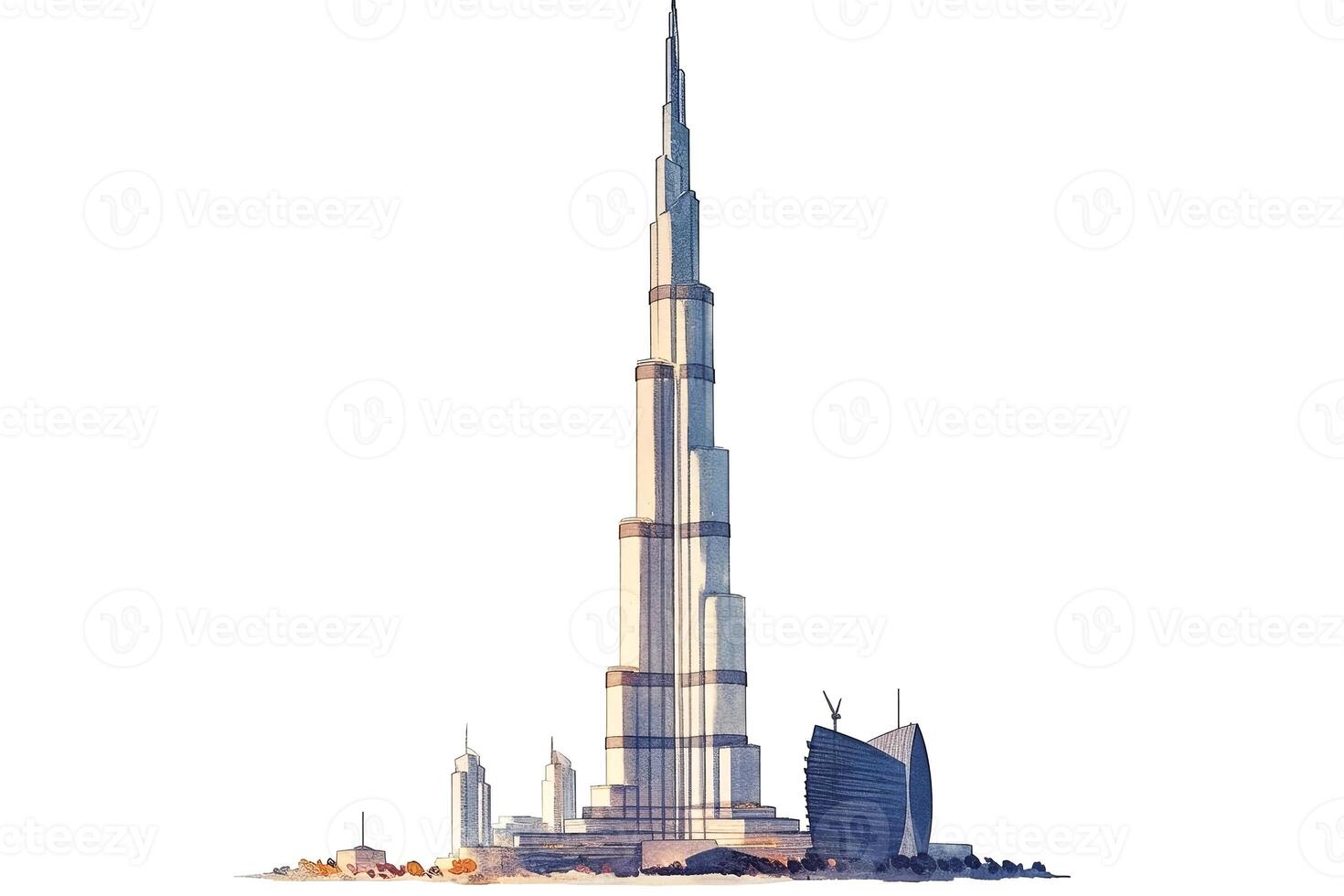 Explore the stunning architectural design of a futuristic skyscraper captured in this detailed illustration photo