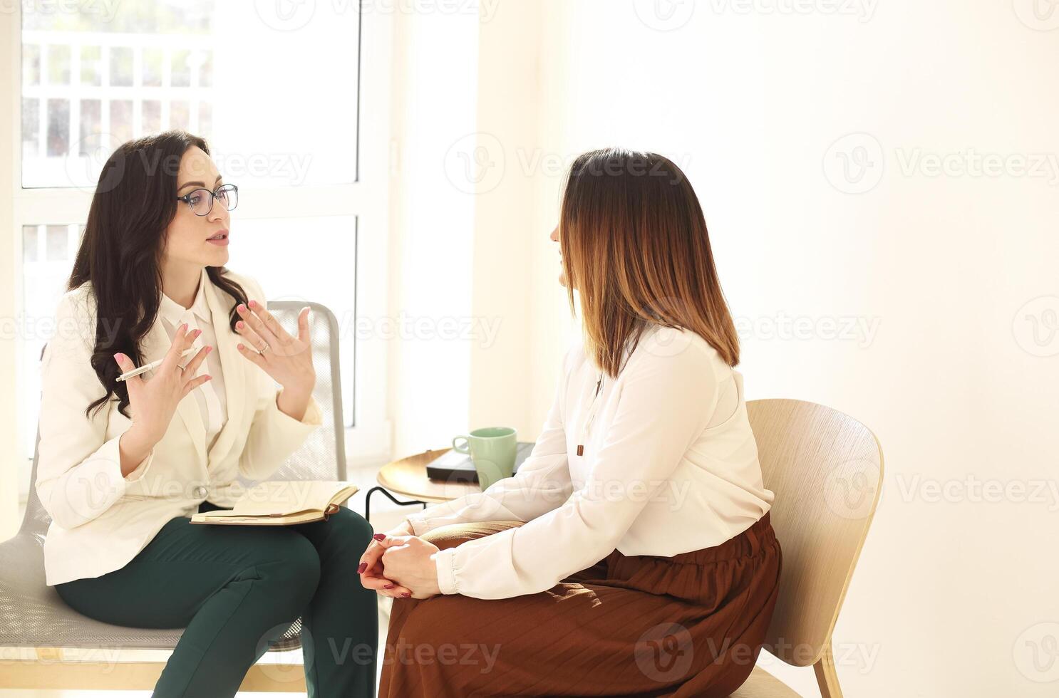 Professional female counselor talking to woman photo