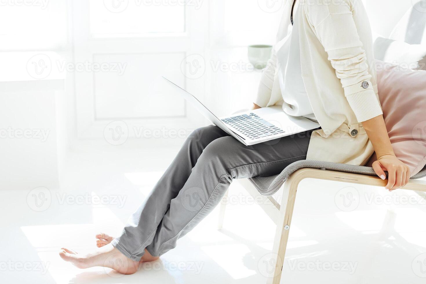 Young woman resting with laptop. Close up photo