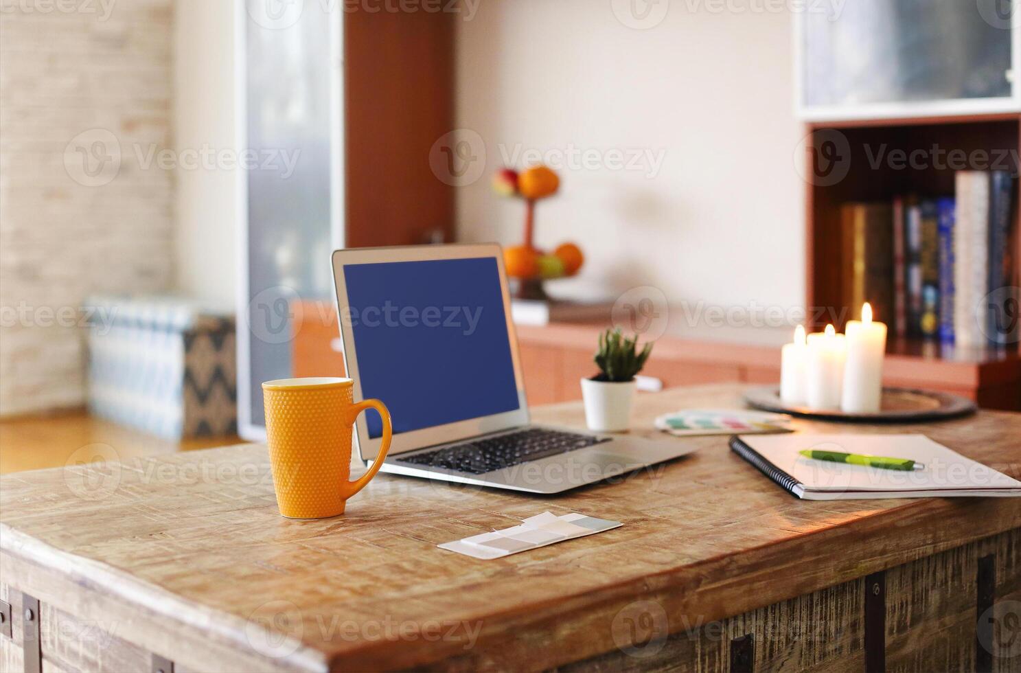 Workplace with laptop at home photo