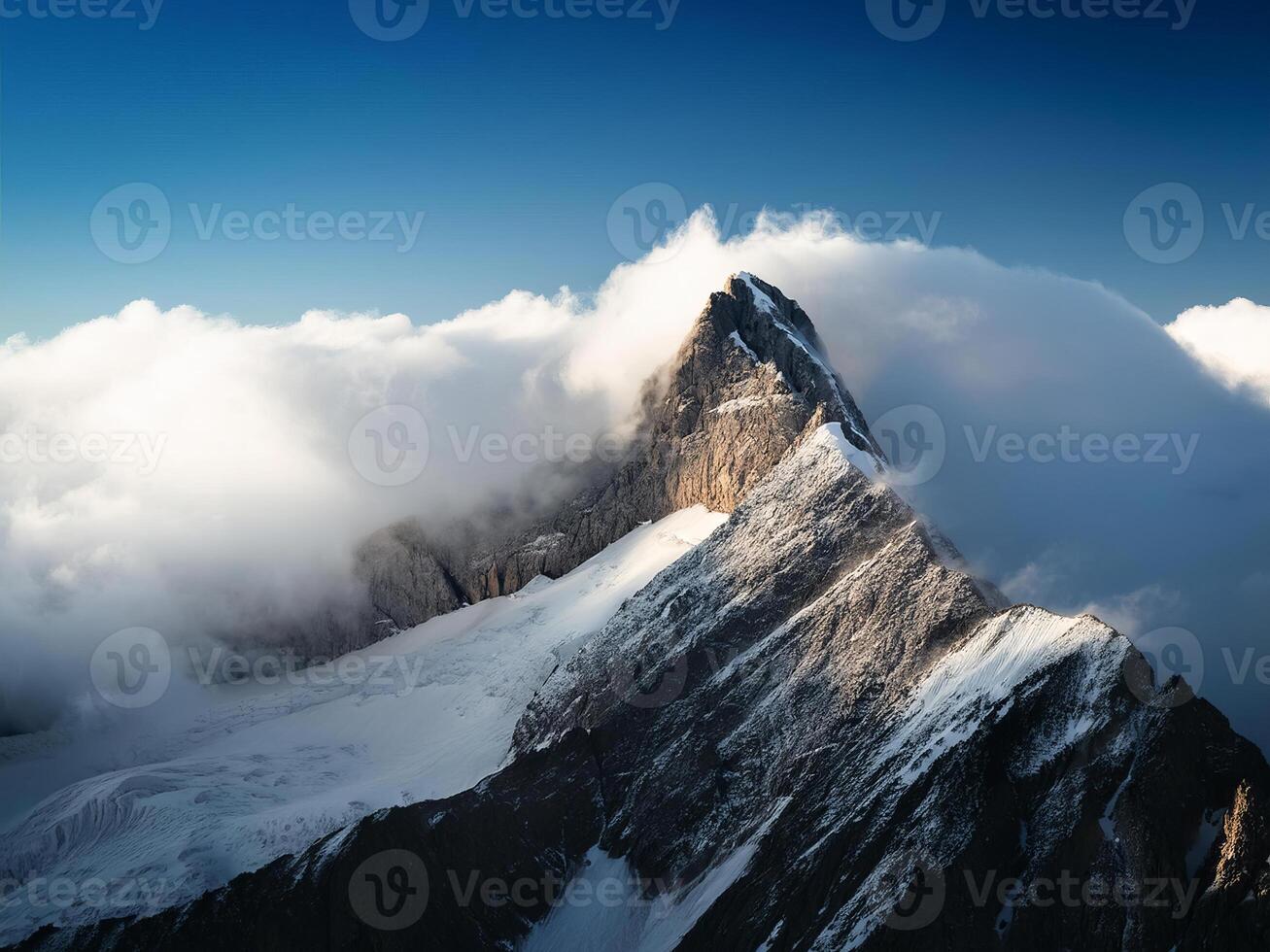mountain peak looks out of the clouds photo