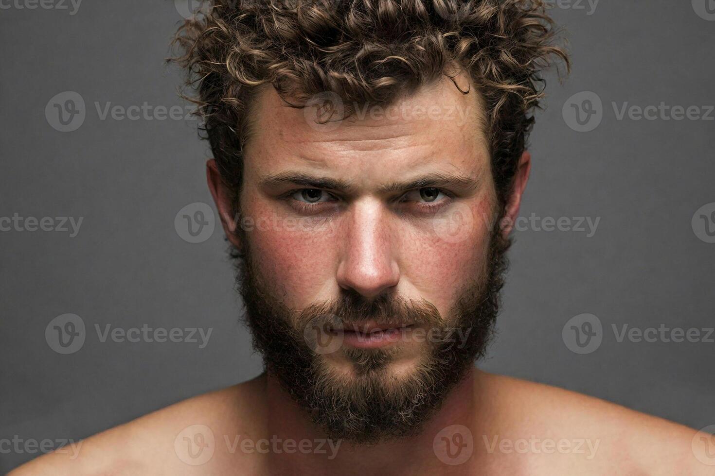 Portrait of young man seriously looking at camera photo