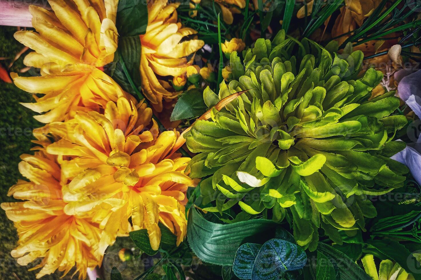 silk flower decorations from realistic imitation florals photo