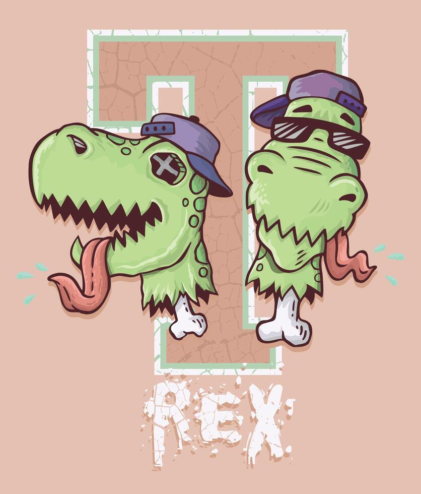Dinosaur illustration in cartoon style. Casual art for printing on t-shirts, posters, etc. vector