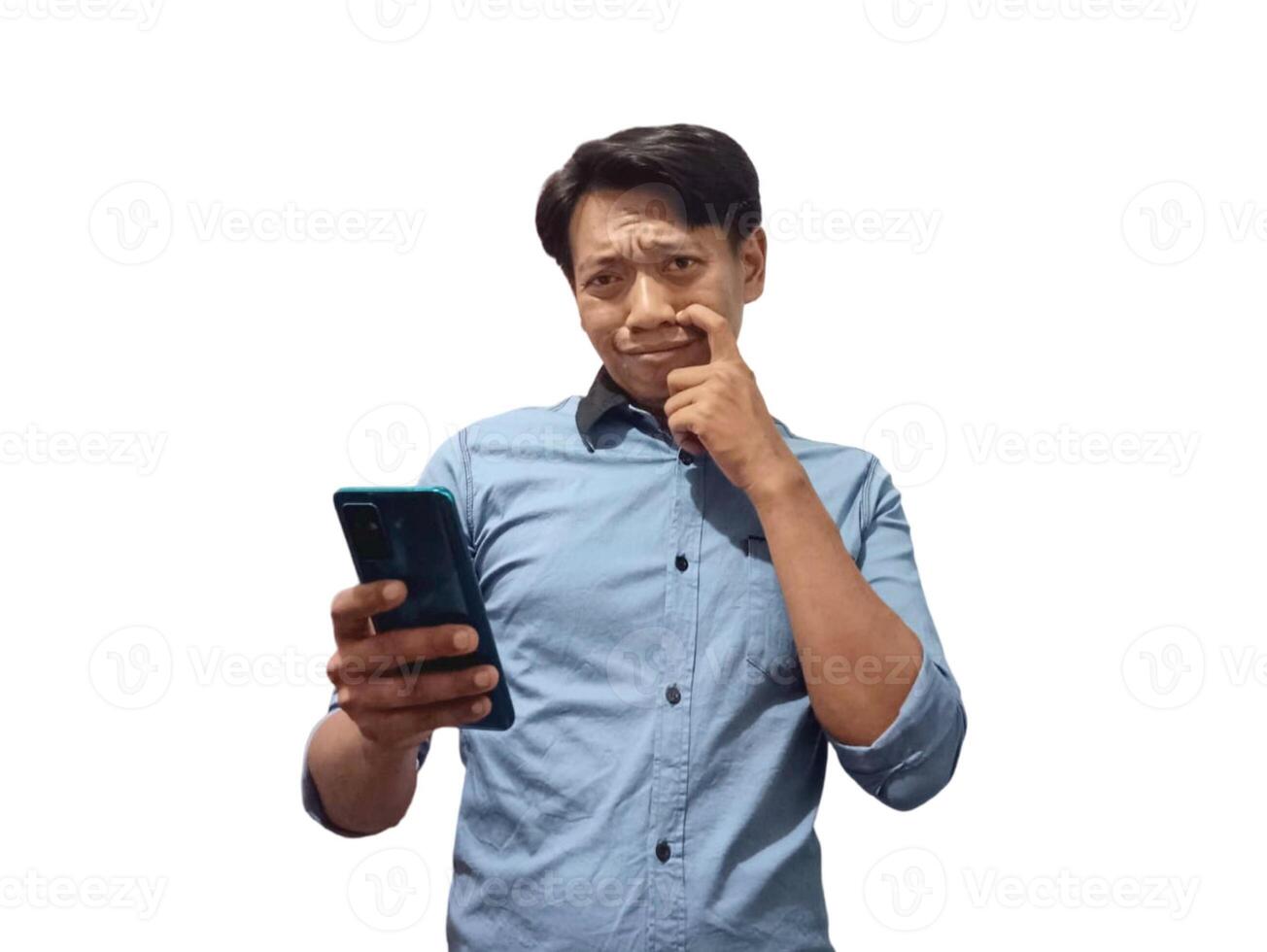 Business asian man, phone and smile with mockup for social media, advertising or marketing app photo
