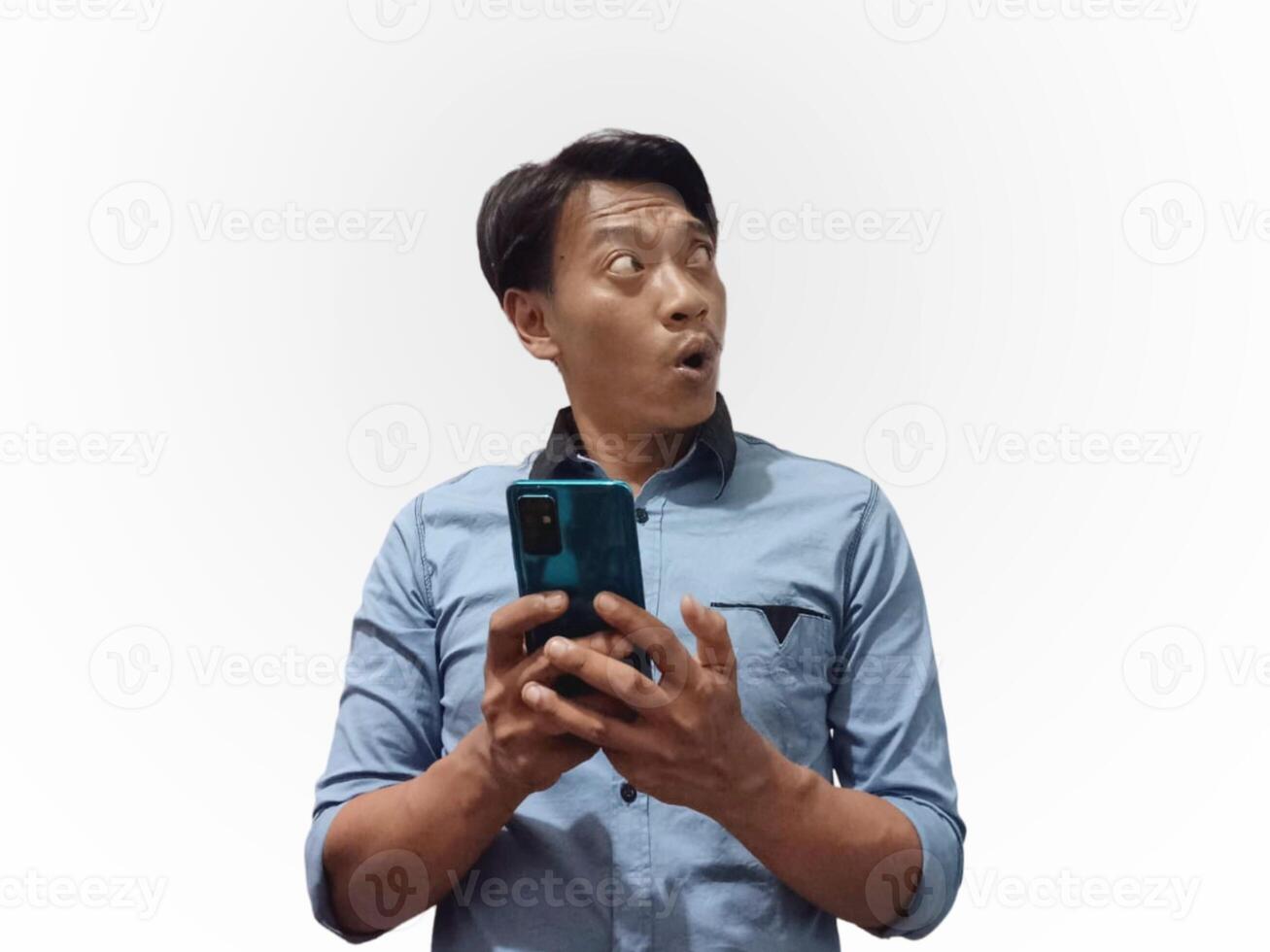 Business asian man, phone and smile with mockup for social media, advertising or marketing app photo