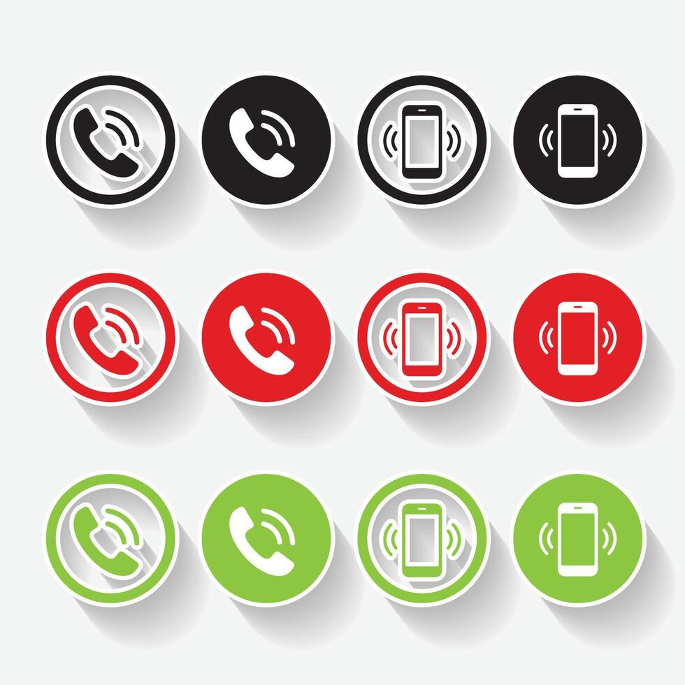 Isolated shadow mobile phone call logo icon design with green, red and black color vector