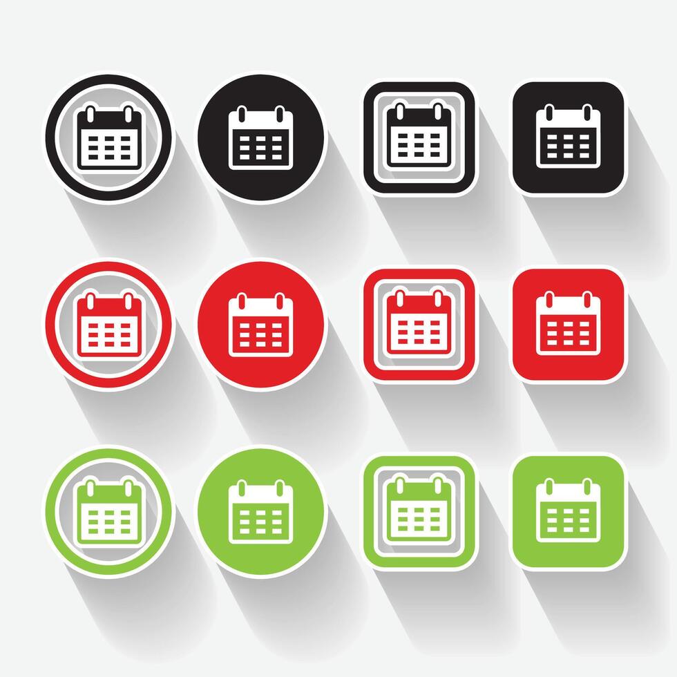 Isolated shadow date logo icon design with green, red and black color vector