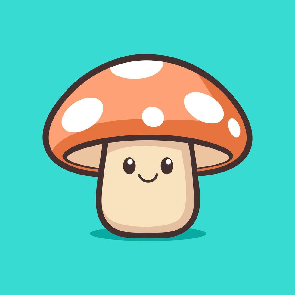 Cute mushroom character with smiling pose. Cartoon icon illustration vector