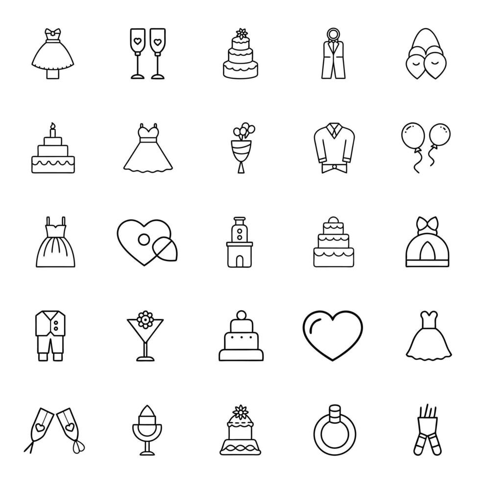 Wedding icons set. Line set of icons editable stroke on white background vector