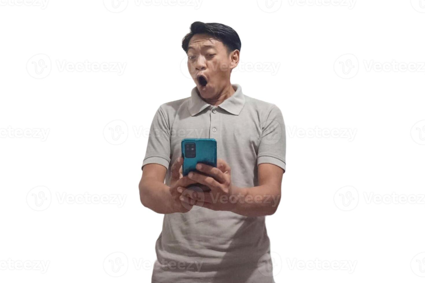 Business asian man, phone and smile with mockup for social media, advertising or marketing app photo
