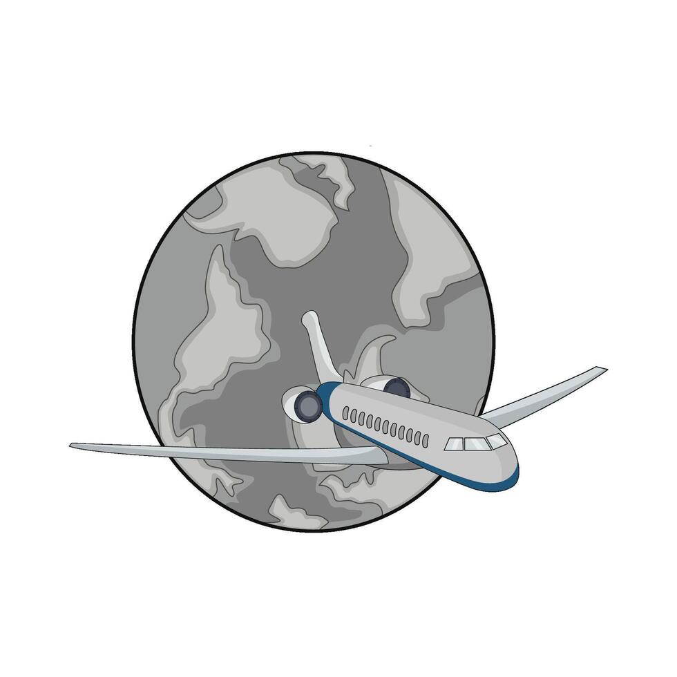 illustration of airplane and globe vector