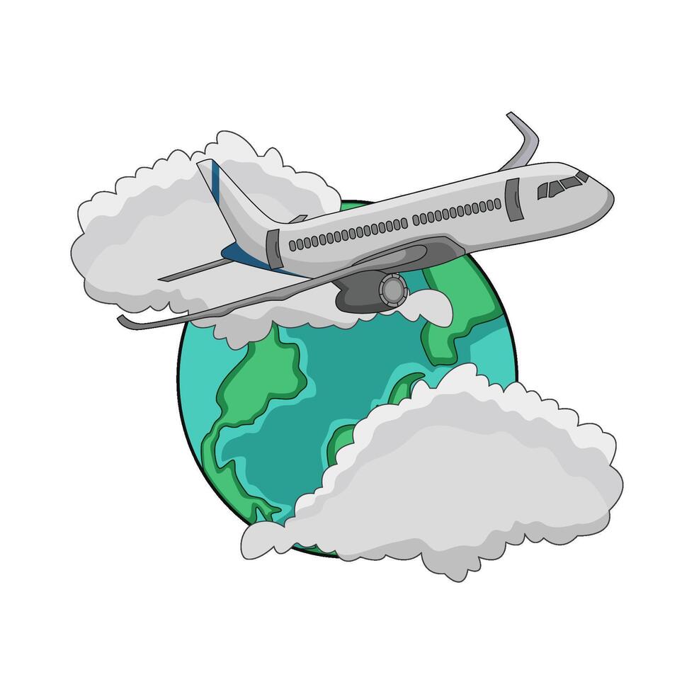 illustration of airplane and globe vector