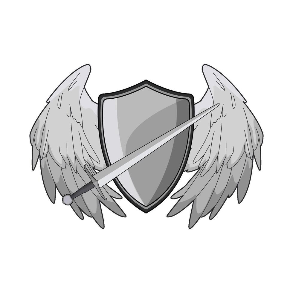 illustration of winged shield and sword vector