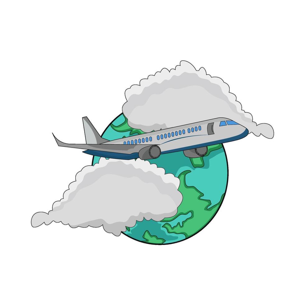 illustration of airplane and globe vector