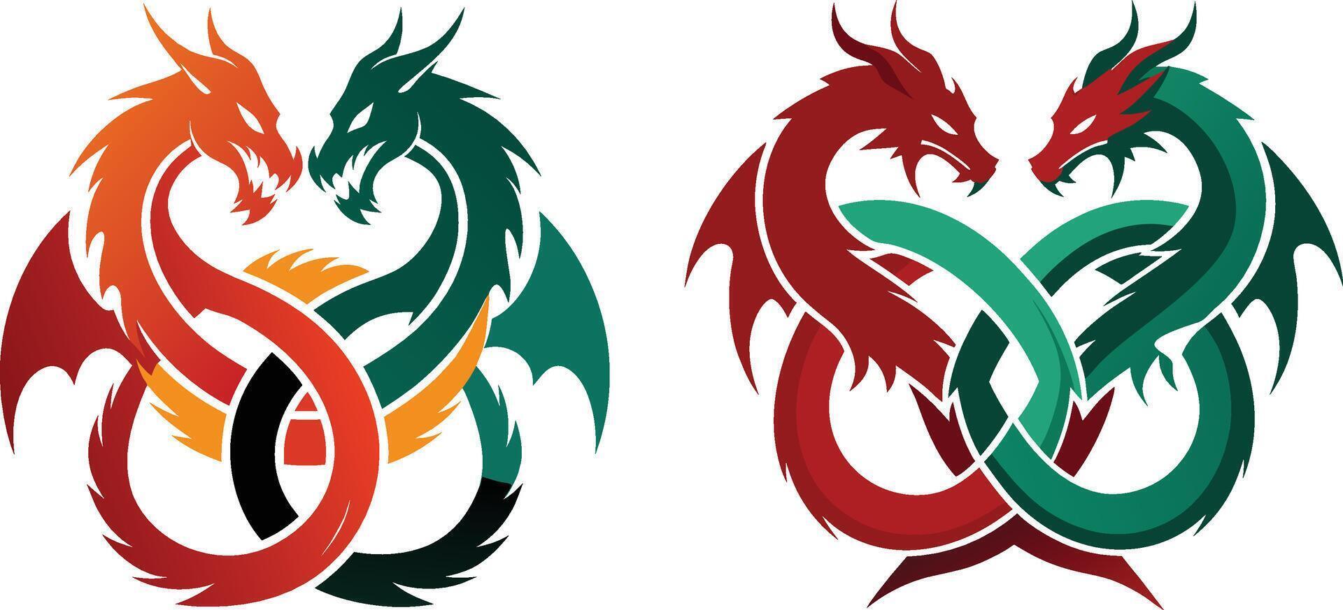 Art and Illustration of Dual Dragons Logo Set vector