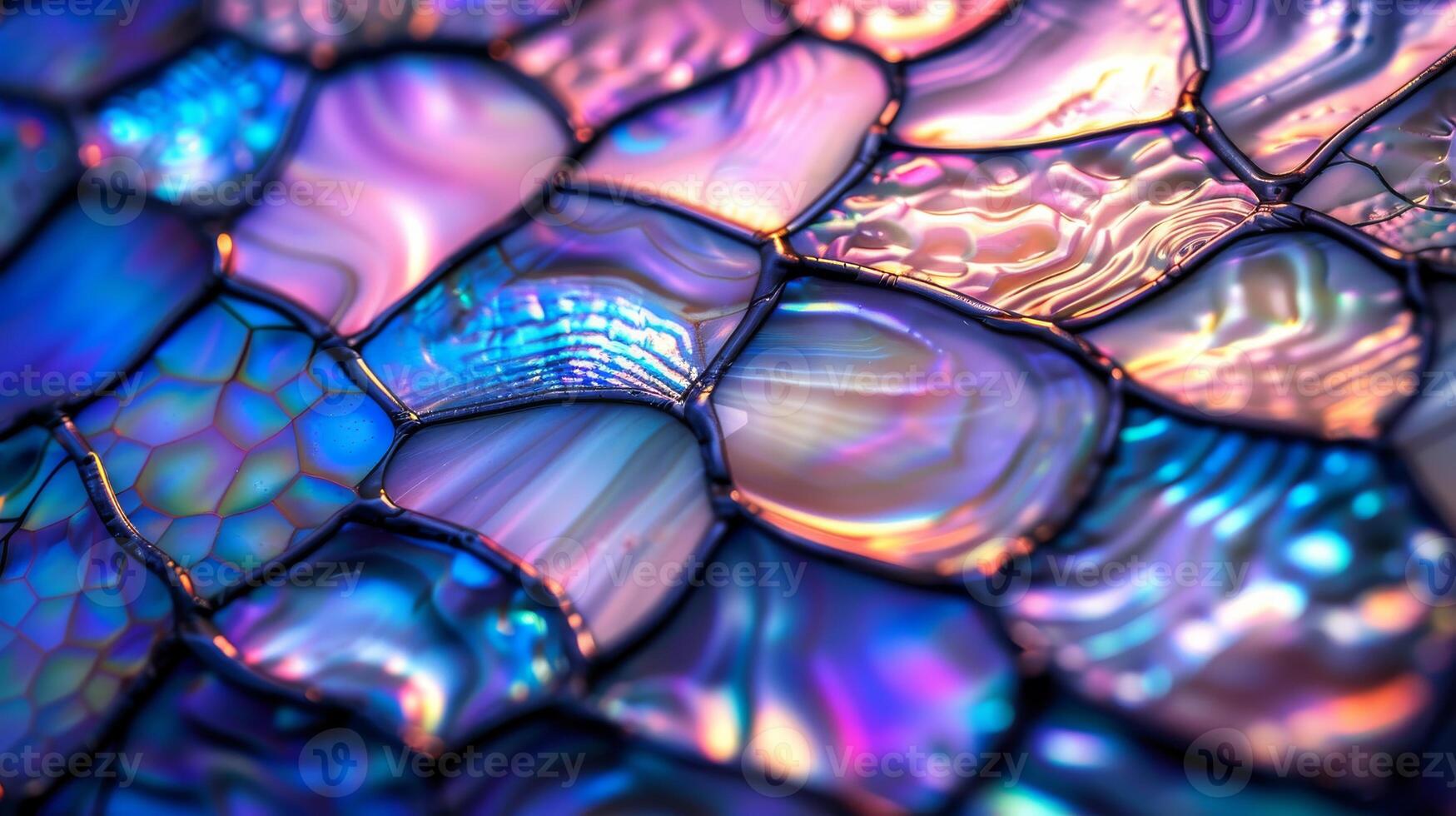 Abstract stained glass with vibrant iridescent shell colors and organic abalone patterns. Rich blend photo