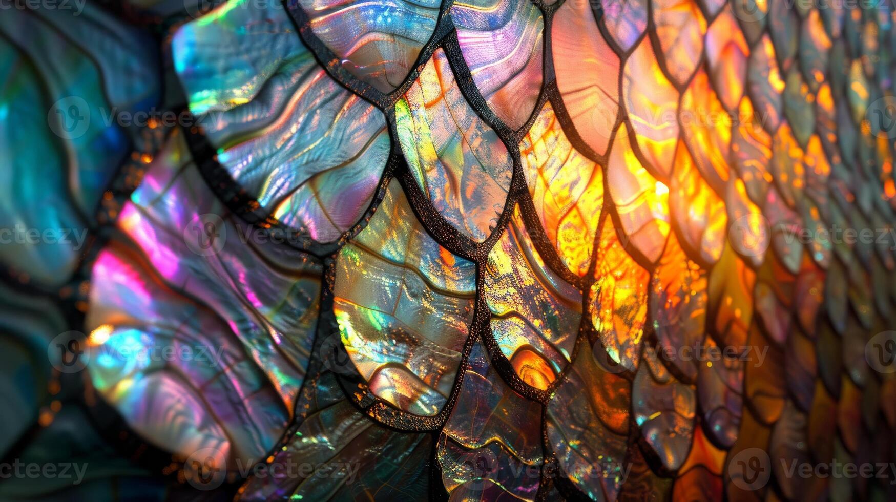 Abstract stained glass with vibrant iridescent shell colors and organic abalone patterns. Rich blend photo