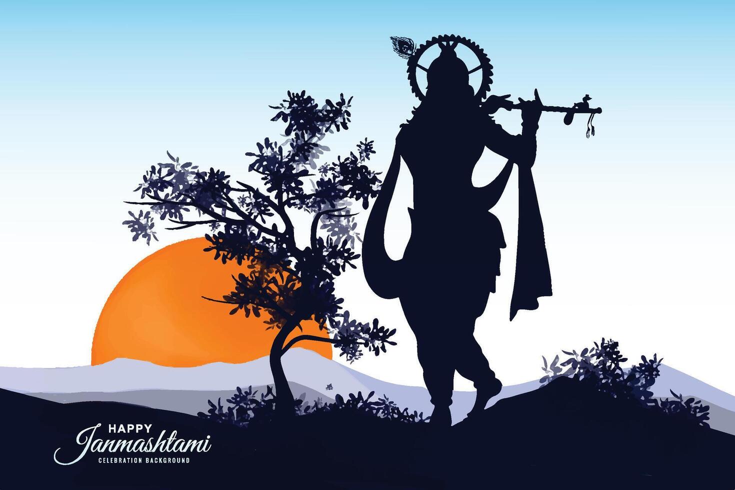 Lord shri krishana in happy janmashtami festival card background vector