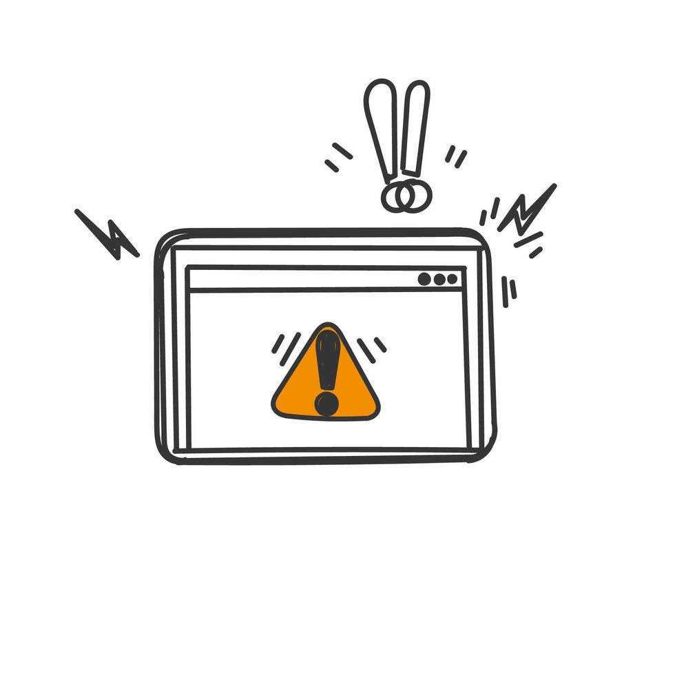hand drawn doodle website warning with exclamation mark sign vector