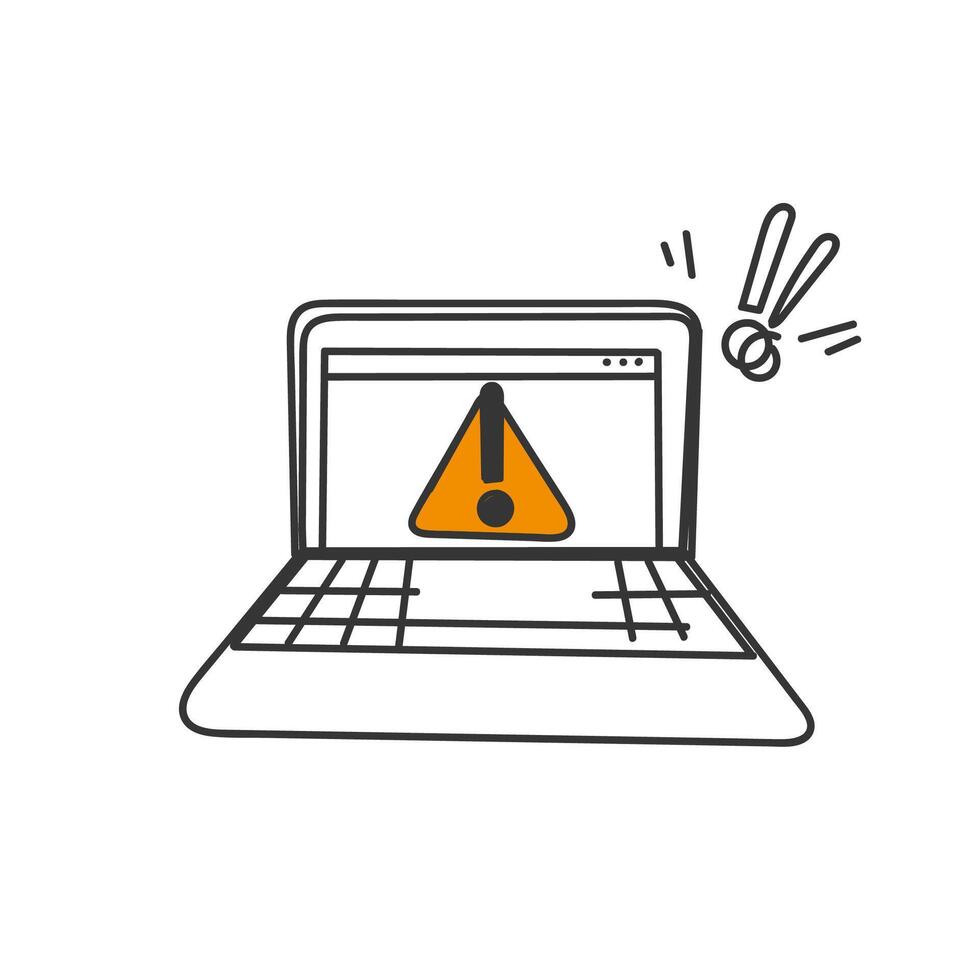 hand drawn doodle website warning with exclamation mark sign vector