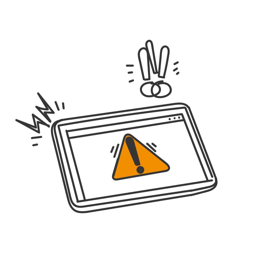 hand drawn doodle website warning with exclamation mark sign vector