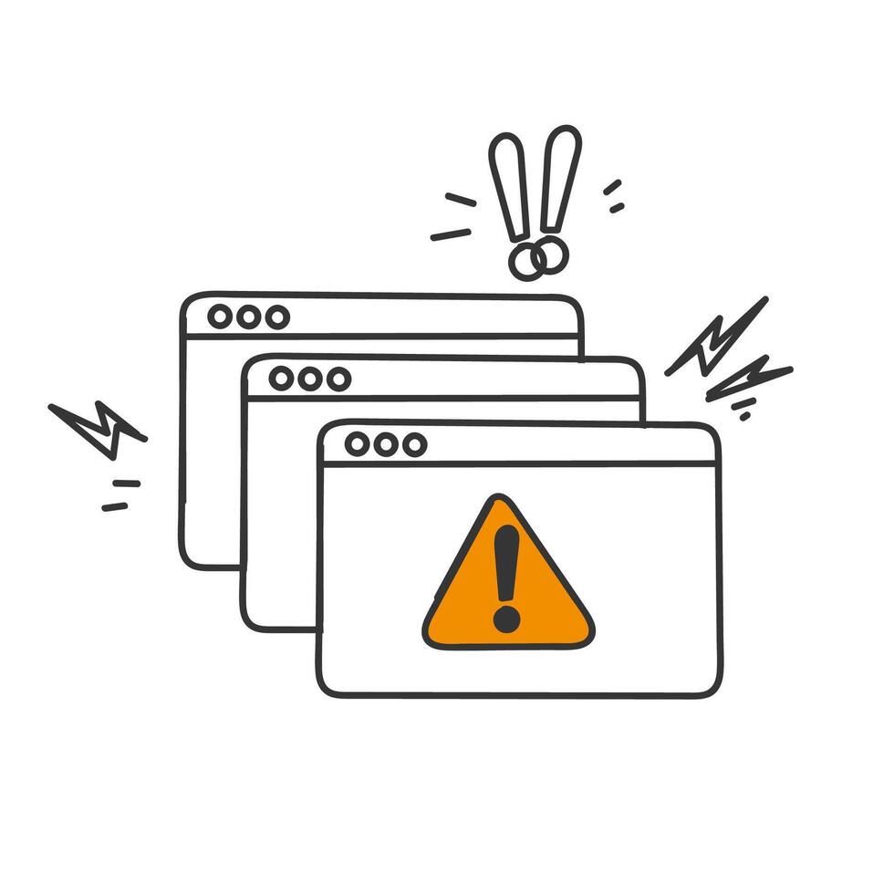 hand drawn doodle website warning with exclamation mark sign vector