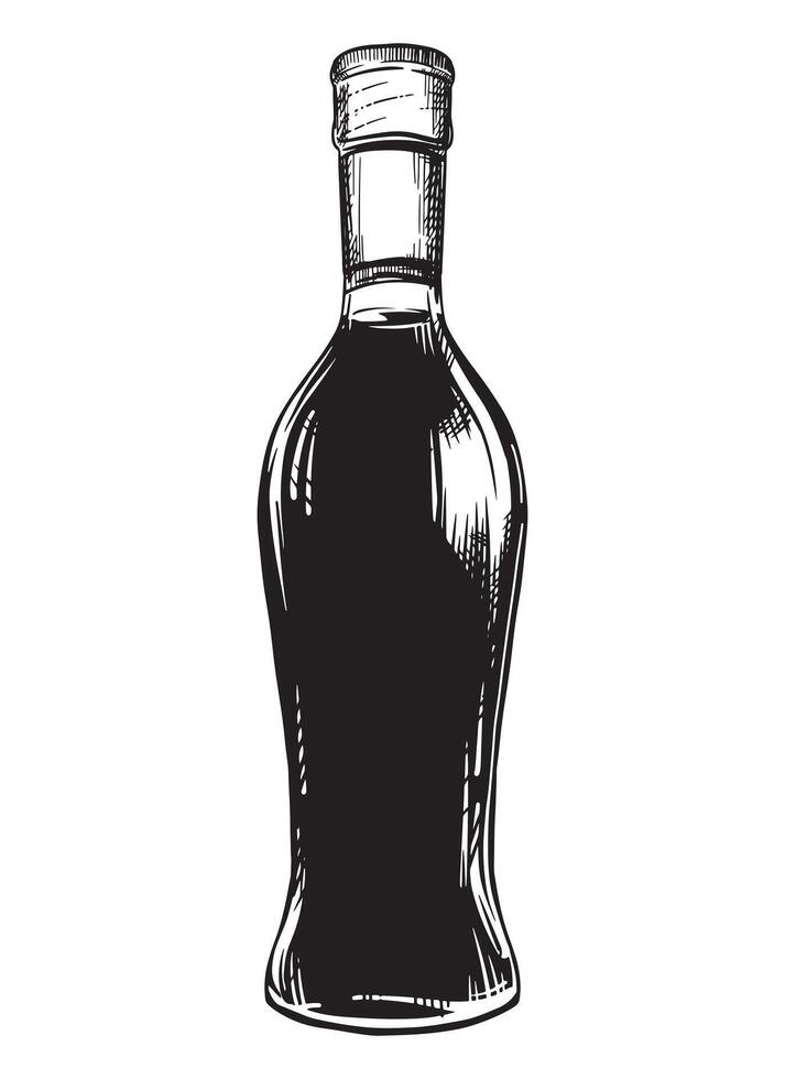 Wine bottle isolated on white background. sketch, vintage hand engraving. Hand drawn ink drawing of a bottle. Line art for menu, design, label. vector