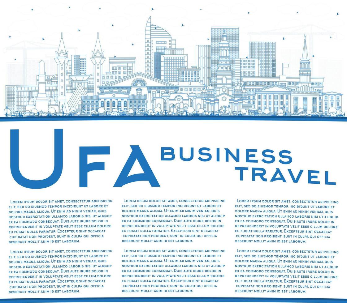 Outline Ufa Russia city skyline with blue buildings and copy space. Ufa cityscape with landmarks. Business travel and tourism concept with modern and historic architecture. vector