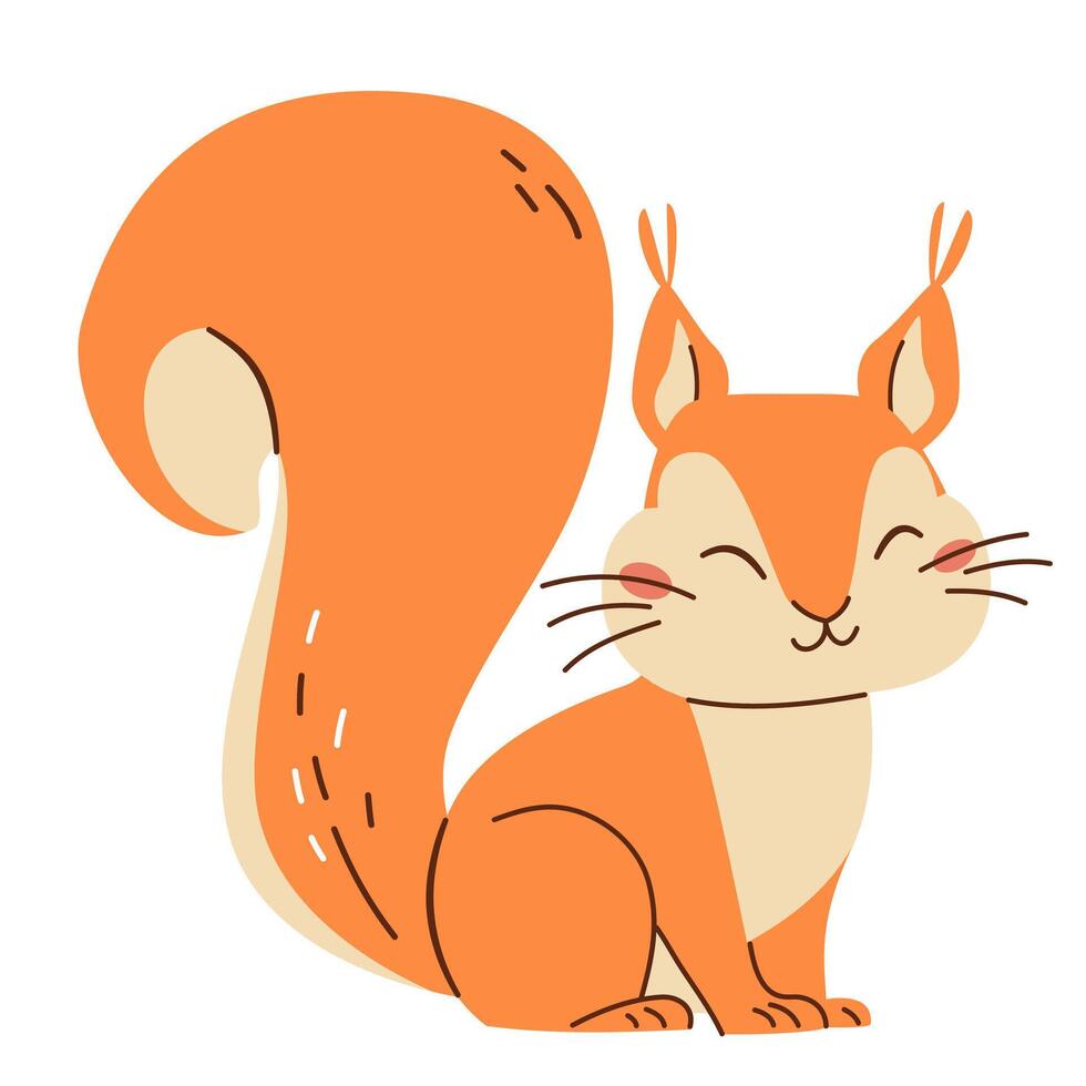 Flat illustration in children's style. Animals of the forest. Cute squirrel on white background vector