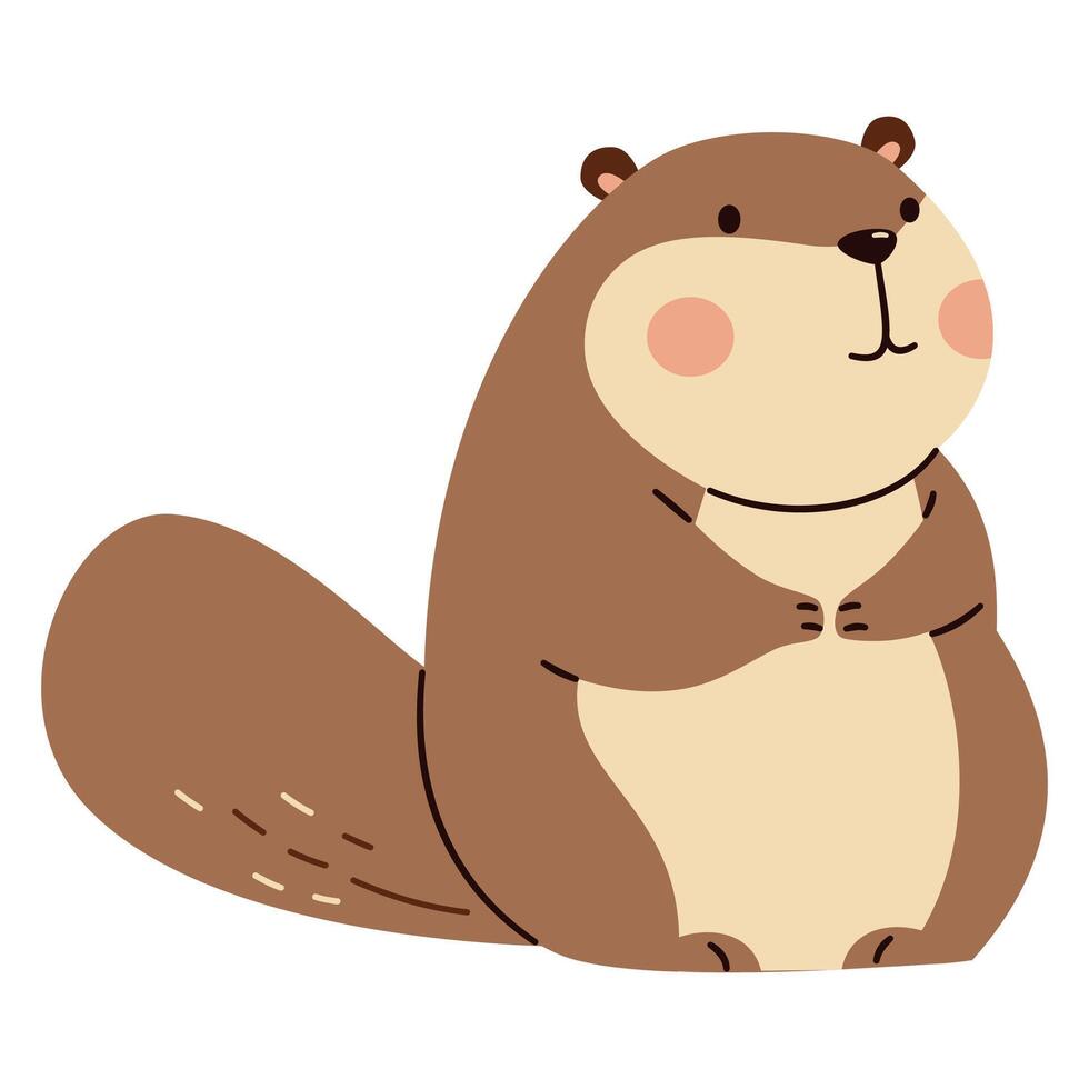 Flat illustration in children's style. Animals of the forest. Cute beaver on white background vector