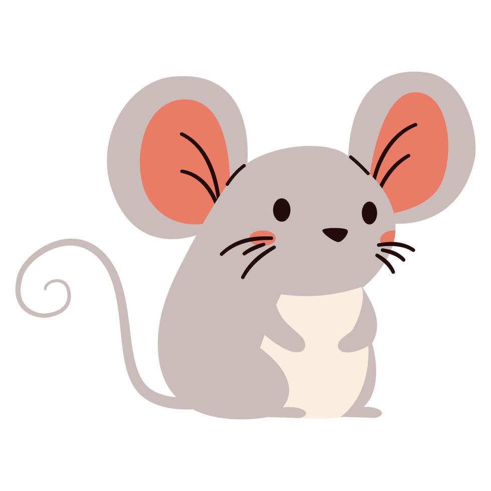 Flat illustration in children's style. Animals of the forest. Cute mouse on white background vector
