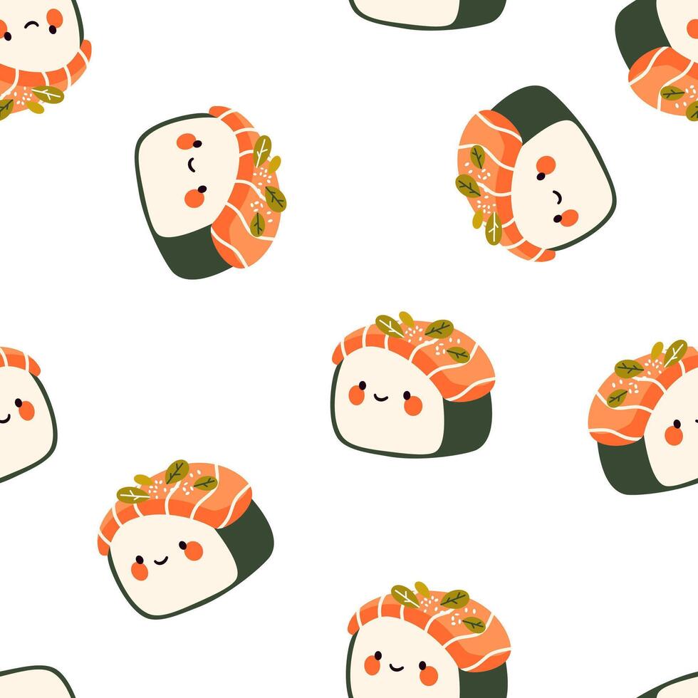 Seamless pattern on white background. Cute Philadelphia rolls vector