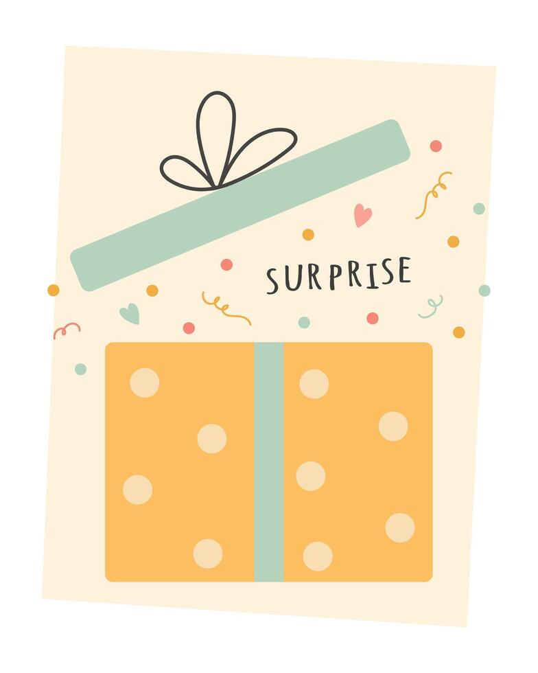 Birthday greeting card with gift box and confetti vector