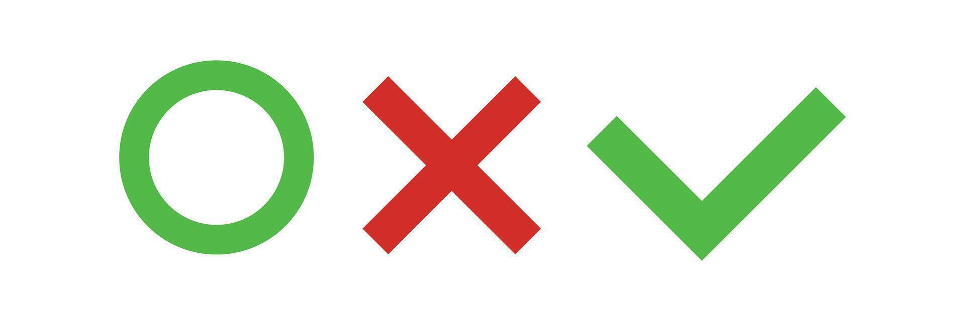 A set of icons with a circle, a cross, and a check mark. vector