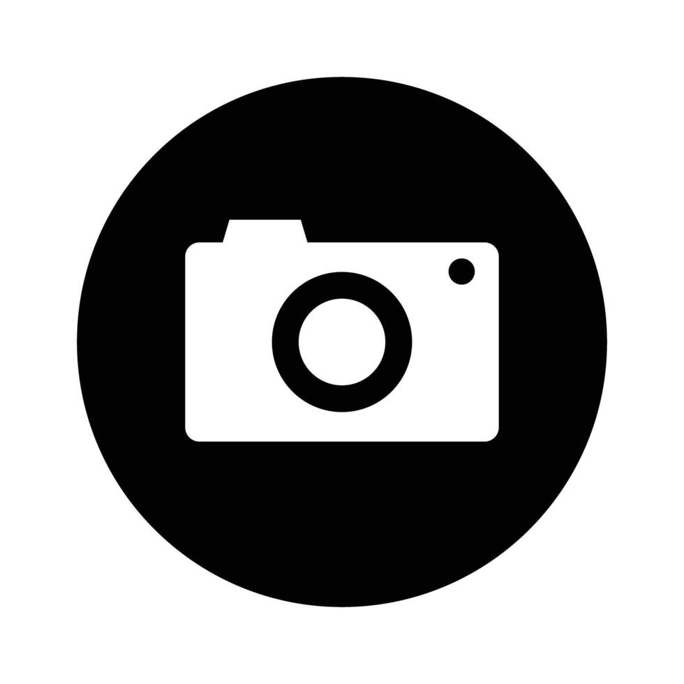 Camera icon with black circle. vector