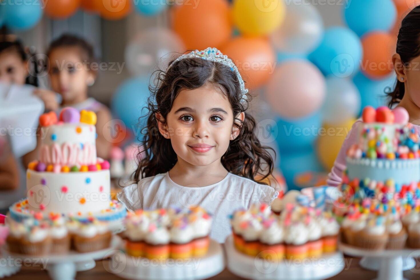 Birthday Girl with Colorful Cupcakes photo