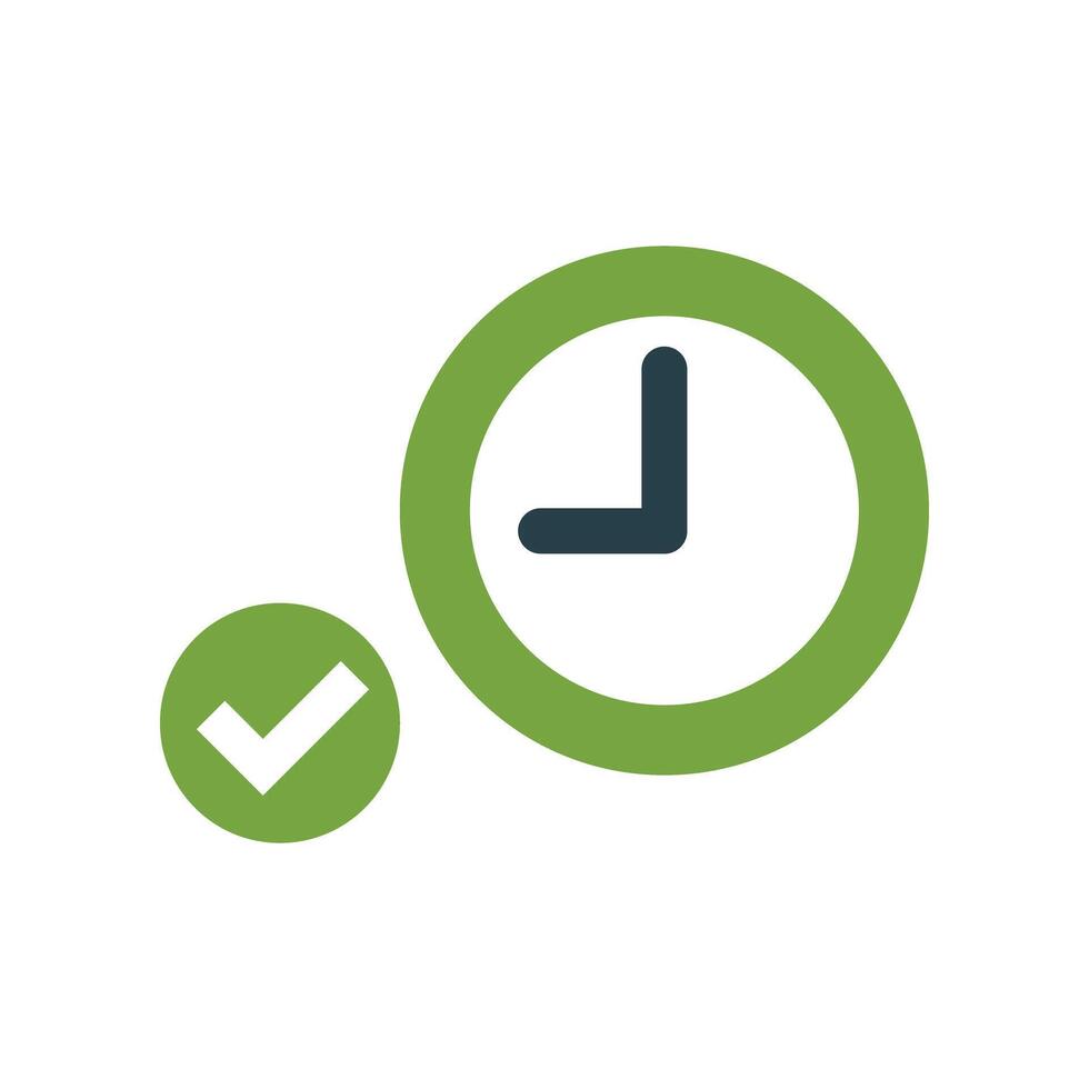 Clock and check mark icon set. vector