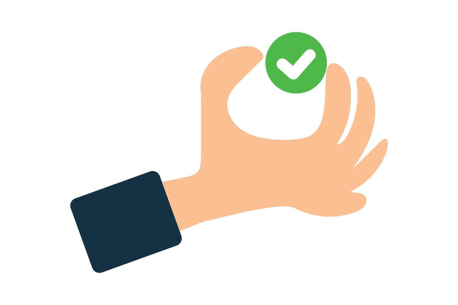 The hand holding the check mark. Success or understanding. vector