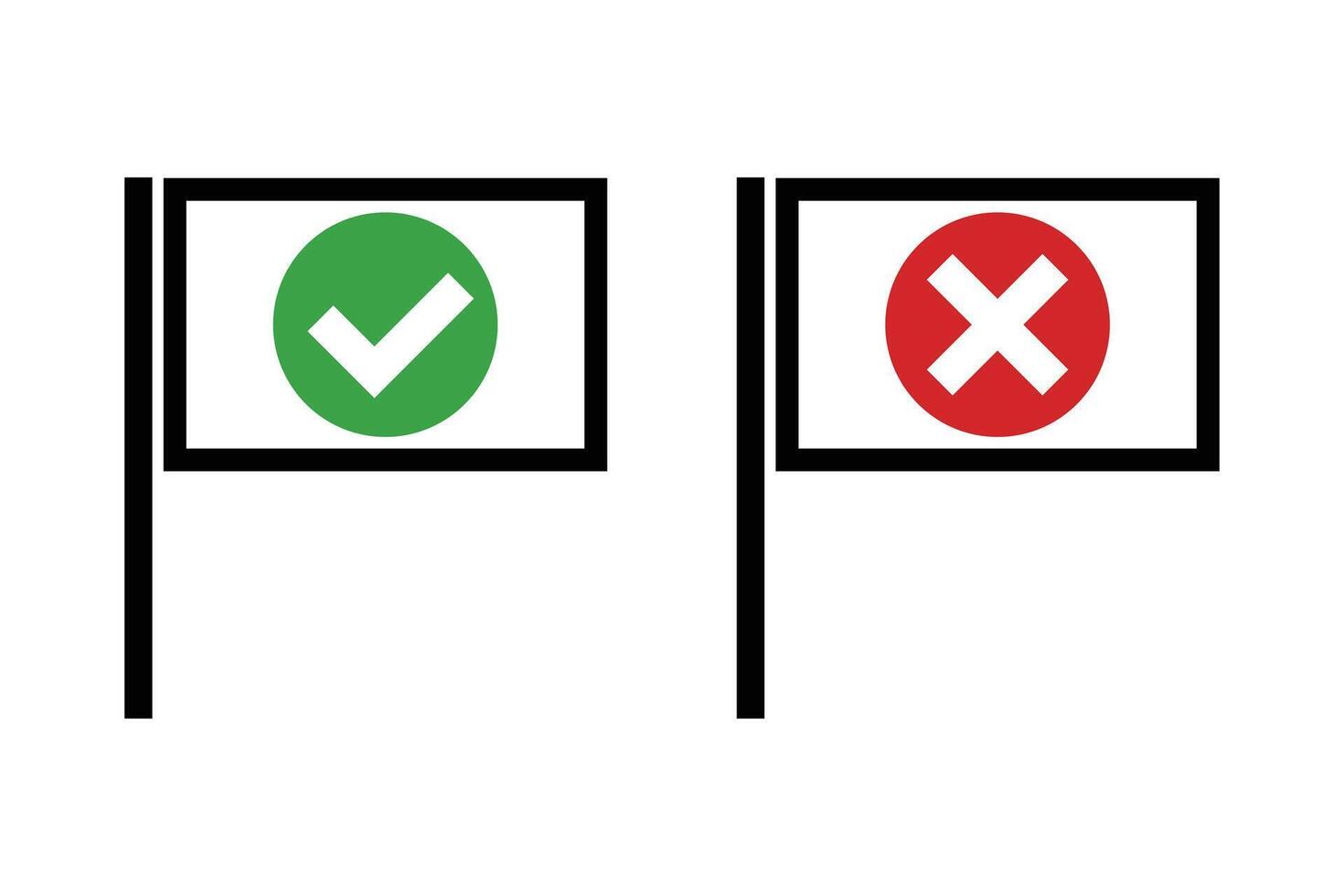 Flag with check mark and flag with cross mark icon set. vector