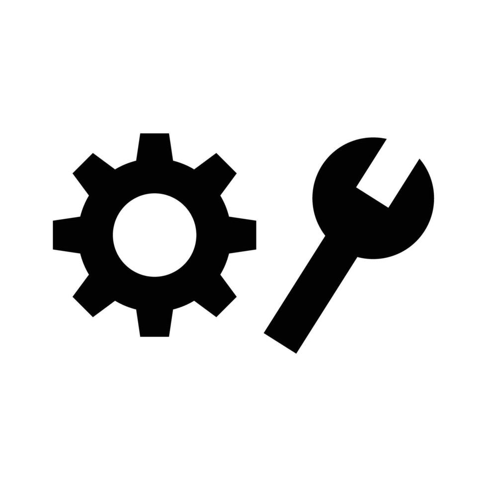 Gears and wrench silhouette icon set. Setting and update. vector